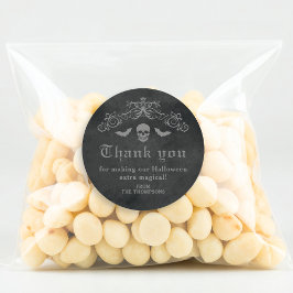 Pegatina Redonda Cráneo Gótico Y Bats Dark Halloween Gracias