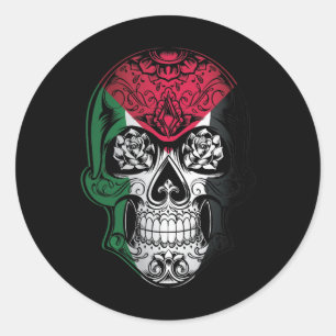 Pegatina Redonda Cráneo Palestino Y Bandera De Los Rosas