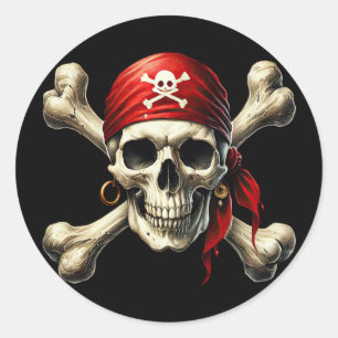 Pegatina Redonda cráneo pirata