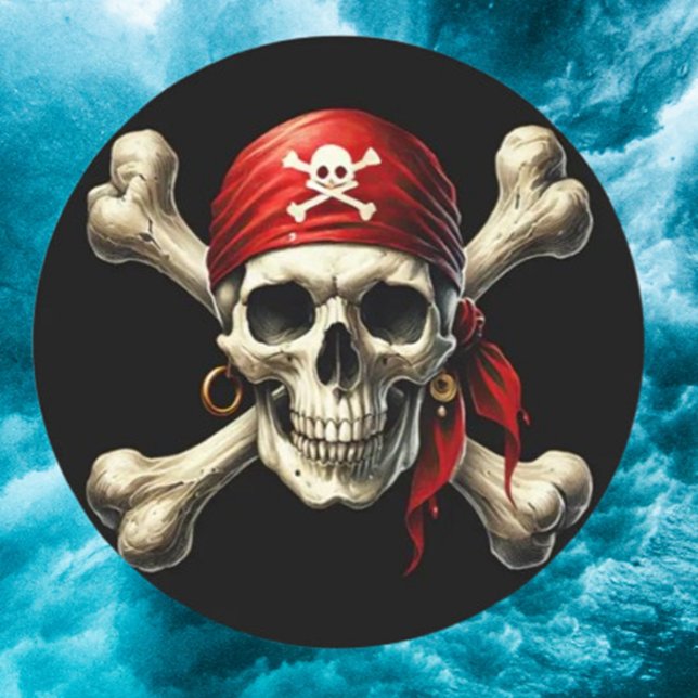 Pegatina Redonda cráneo pirata (Show your bold style with our Pirate Skull Classic Round Sticker.)