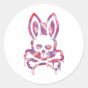 Pegatina Redonda Cráneo Scary Y Conejo Malo Conejo Horror Bungalow