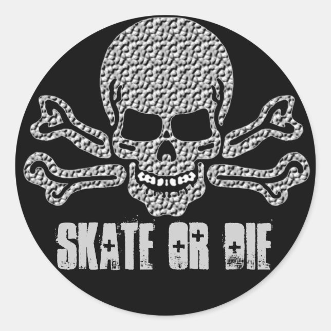 Pegatina Redonda cráneo texturado y huesos cruzados (Anverso)