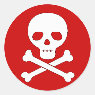 Pegatina Redonda Cráneo y bandera pirata