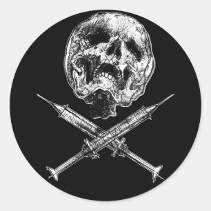 Pegatina Redonda Cráneo y jeringuillas