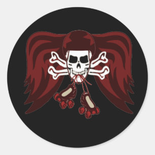 Pegatina Redonda cráneo y patines