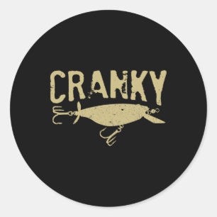 Pegatina Redonda Cranky divertido: señuelo de pesca Crankbait Humor