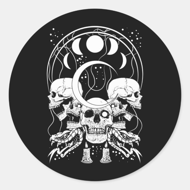 Pegatina Redonda Cránulos espeluznantes Creciente Fases góticas de  (Anverso)
