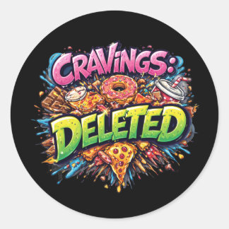 Pegatina Redonda Cravings Deleted – Bold Comic Junk Food Graphic