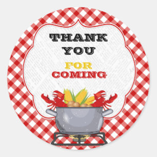 Pegatina Redonda Crawfish Boil Pot Red Check Gingham