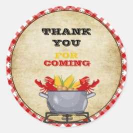 Pegatina Redonda Crawfish Boil Pot Red Check Gingham