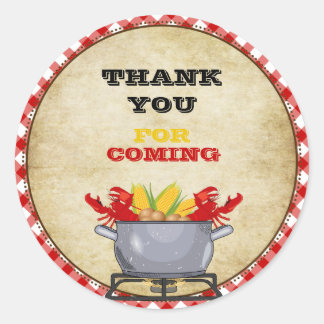 Pegatina Redonda Crawfish Boil Pot Red Check Gingham