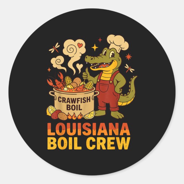 Pegatina Redonda Crawfish Cajun Louisiana Boil Alligator Bayou Retr (Anverso)