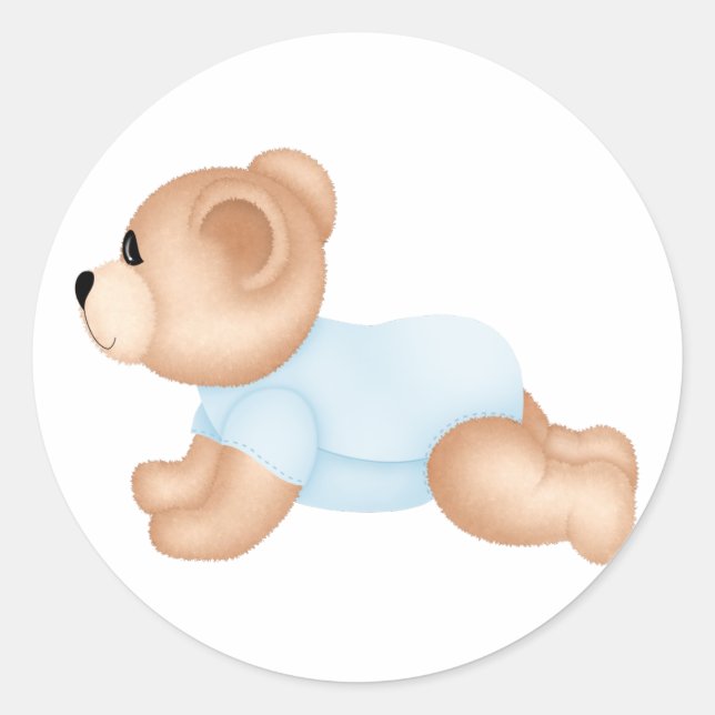 Pegatina Redonda Crawling Baby Teddy Bear Pegatinas :: Azul (Anverso)