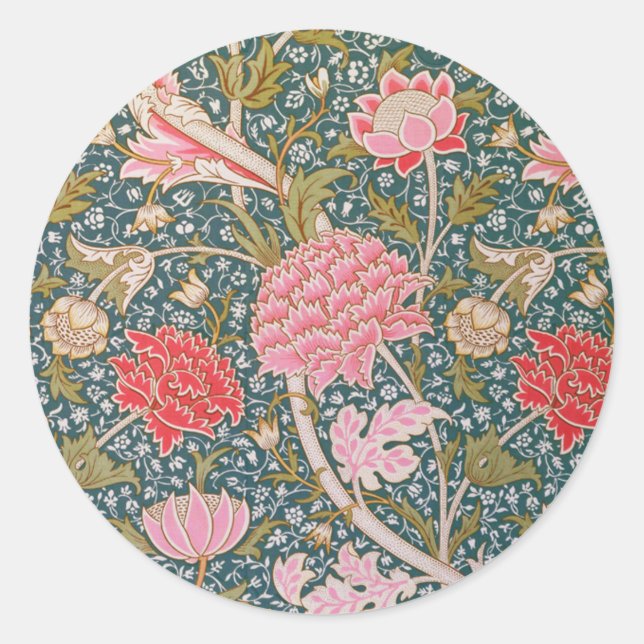 Pegatina Redonda Cray - Art nouveau floral print by William Morris (Anverso)