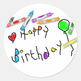 Pegatina Redonda Crayon Birthday Greeting