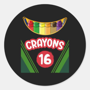 Pegatina Redonda Crayon Box Divertido profesor estudiante Crayon Sq