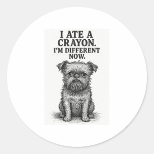 Pegatina Redonda Crayon Chaos � Funny Brussels Griffon Dog Meme Des