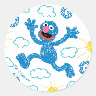 Pegatina Redonda Crayon Grover Sunshine Pattern
