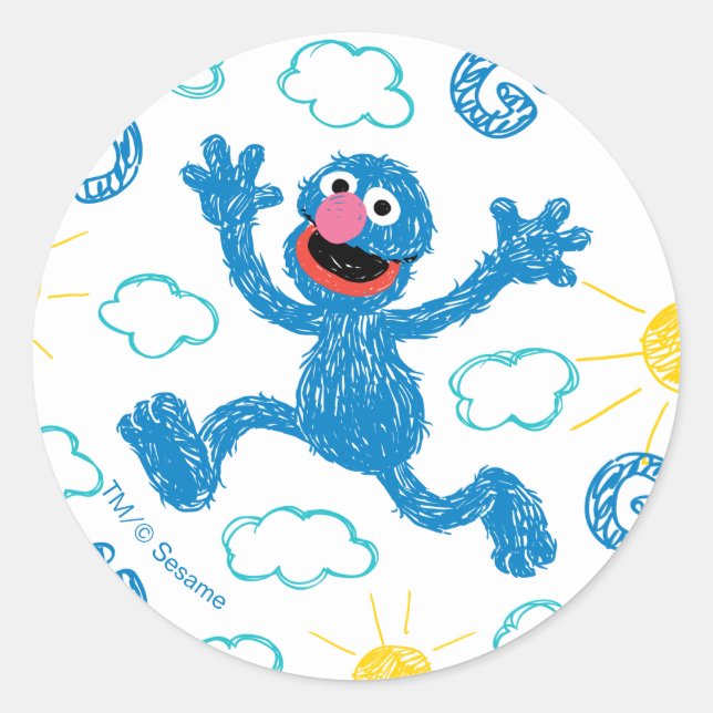 Pegatina Redonda Crayon Grover Sunshine Pattern (Anverso)