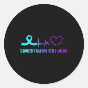 Pegatina Redonda Crayones rotos siguen coloreando la prevención del