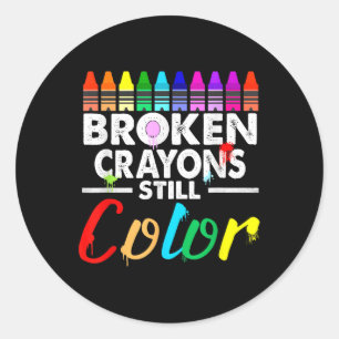 Pegatina Redonda Crayones rotos siguen coloreando la salud mental S