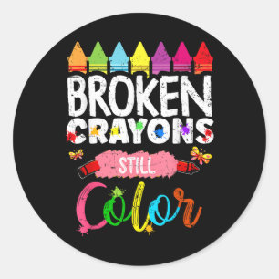 Pegatina Redonda Crayones rotos siguen coloreando la salud mental S