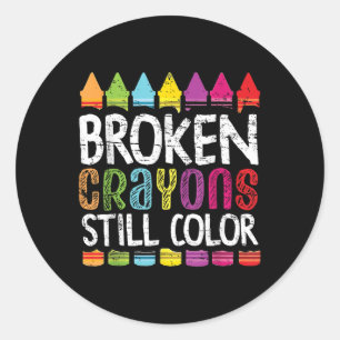 Pegatina Redonda Crayones rotos siguen coloreando la salud mental S