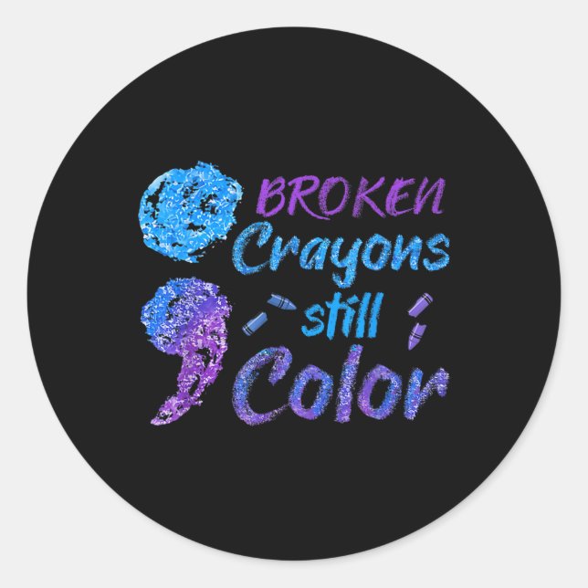 Pegatina Redonda Crayons Suicide Awareness Mes Support (Anverso)