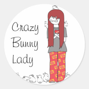 PEGATINA REDONDA CRAZY BUNNY LADY