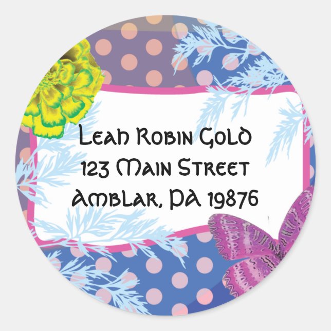 Pegatina Redonda CRAZY COLLAGE Bat Mitzvah Invitación (Anverso)