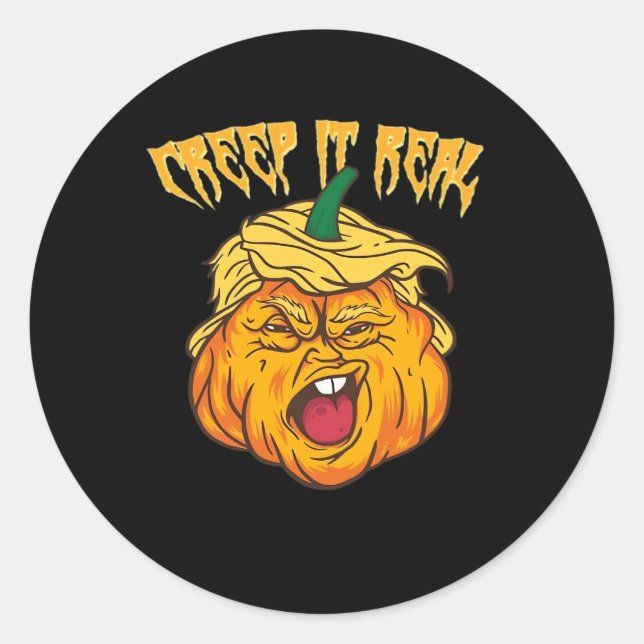 Pegatina Redonda Crazy Halloween Calabaza Ropa de Trumpkin (Anverso)