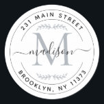 Pegatina Redonda Crea tu propia corona de monograma con dirección d<br><div class="desc">Crea tu propia dirección de devolución con monograma redondo y script en pegatina redonda clásica</div>