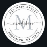 Pegatina Redonda Crea tu propia dirección de devolución con monogra<br><div class="desc">Crea tu propia etiqueta adhesiva redonda clásica con monograma redondo y letra script</div>