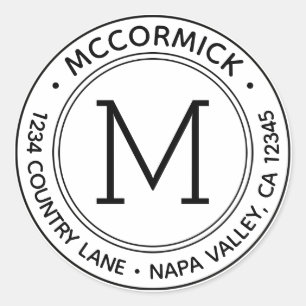 Pegatina Redonda Crea tu propia dirección de devolución con monogra