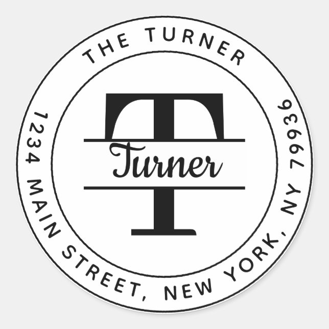 Pegatina Redonda Crea tu propia dirección de devolución con monogra (Anverso)