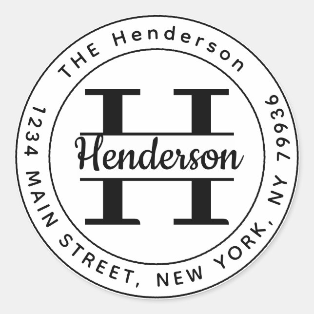 Pegatina Redonda Crea tu propia dirección de devolución con monogra (Anverso)