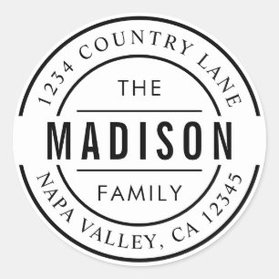 Pegatina Redonda Crea tu propia dirección de devolución de apellido