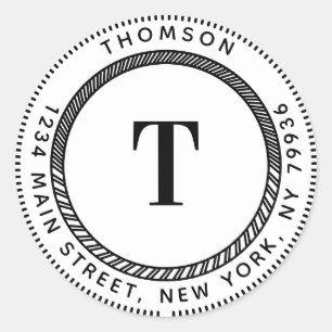 Pegatina Redonda Crea Tu Propia Dirección de Devolución, Monograma 