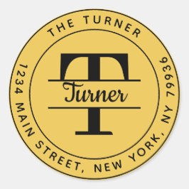 Pegatina Redonda Crea tu propia dirección de devolución monograma r