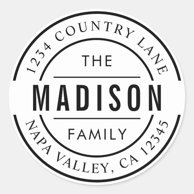 Pegatina Redonda Crea tu propia dirección de retorno de apellido (Anverso)