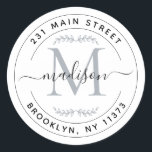 Pegatina Redonda Crea tu propia guirnalda de monograma Dirección de<br><div class="desc">Crea tu propia dirección de devolución de monograma redondo script Pegatina redonda clásica</div>