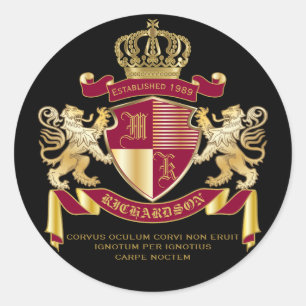 Pegatina Redonda Crea tu propio escudo de armas rojo León de oro Em