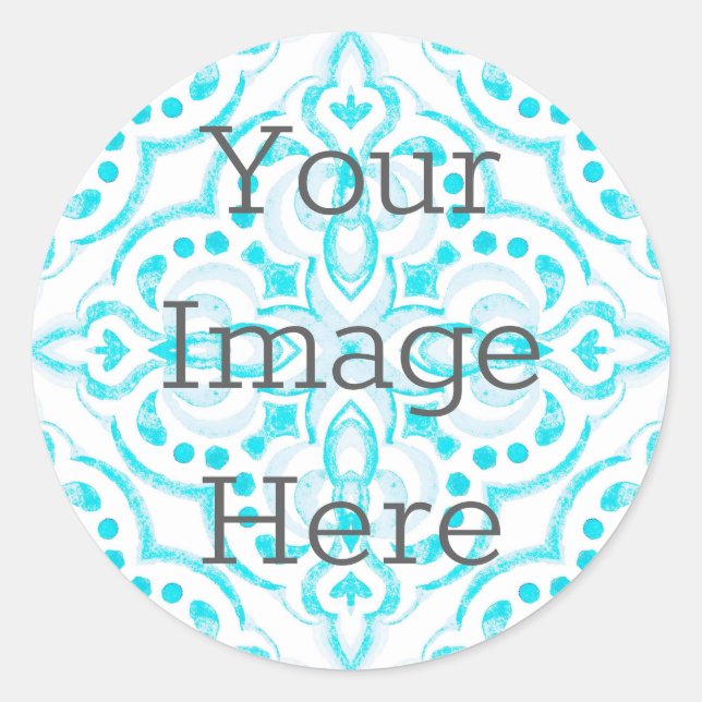 Pegatina Redonda Crea Tu Propio Medallón de Acuarela Azul Turquesa (Anverso)