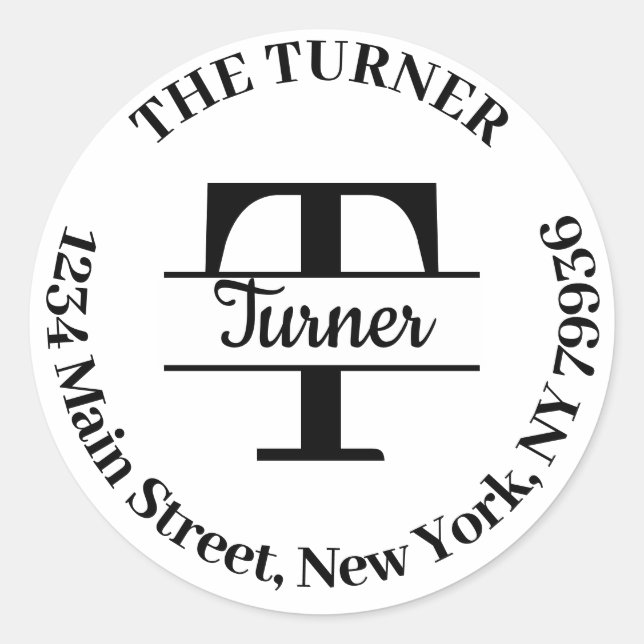 Pegatina Redonda Crea tu propio monograma redondo de dirección de d (Anverso)