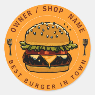 Pegatina Redonda Crea tu propio Personalizado Burger Business Shop