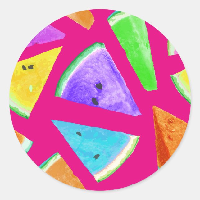 Pegatina Redonda Creación de patrones de sandía 9 (Anverso)
