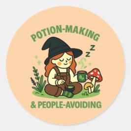 Pegatina Redonda Creación de Pociones y Evitación de Gente