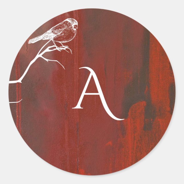 Pegatina Redonda Creaciones de Woodland Monograma Bird (Anverso)