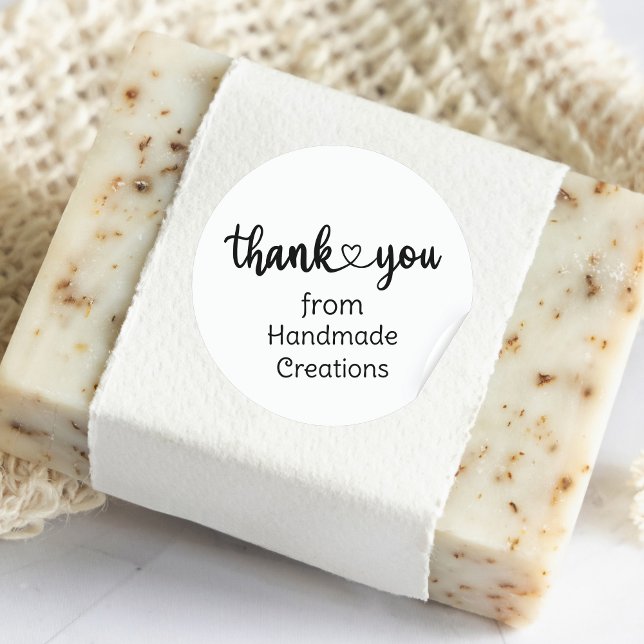 Pegatina Redonda Creaciones hechas a mano Gracias Corazón (Handmade Creations Thank You Heart Classic Round Sticker)