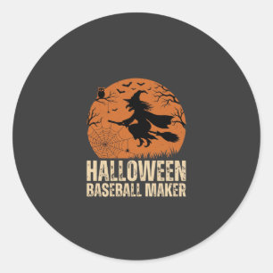 Pegatina Redonda Creador de béisbol de Halloween Gráfico de bruja v